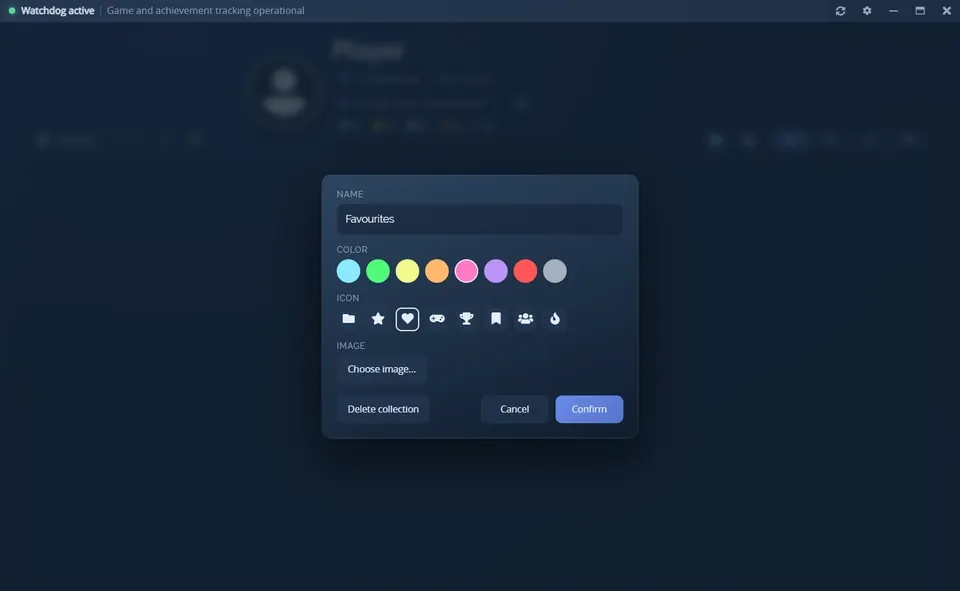 Creating a Favourites collection, adding a game to it from its right-click menu, then choosing it in the filter menu so the library and the profile totals narrow to its games