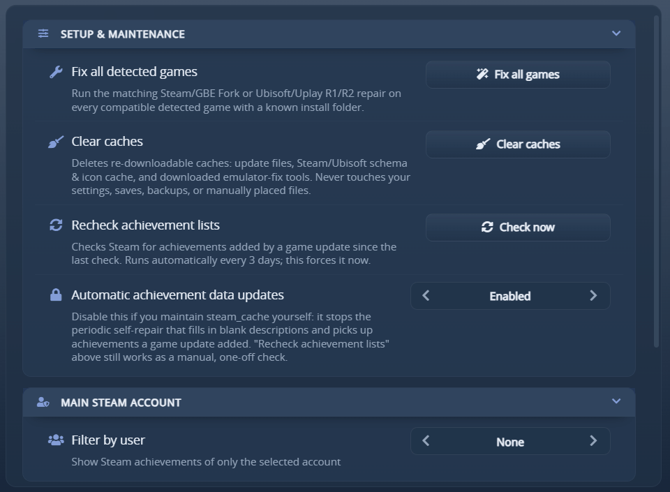 Settings - Advanced, setup and maintenance