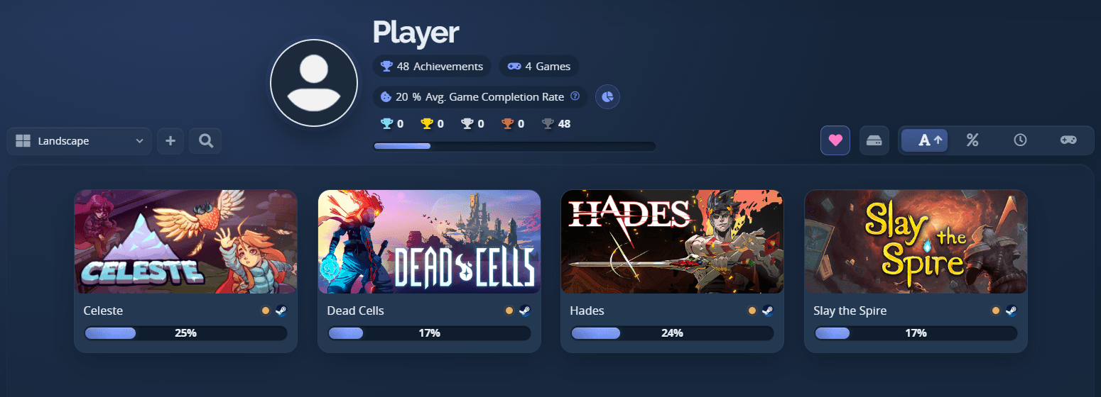The library filtered to a Favourites collection, with the profile numbers counting only its games