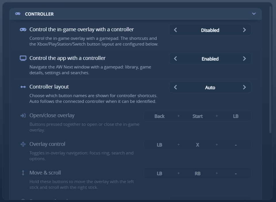 Settings - Controller