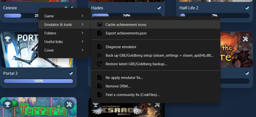 Emulator & tools context menu