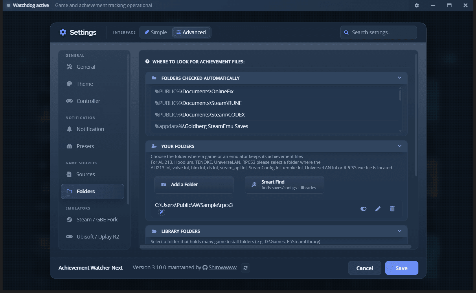 Settings - Folders