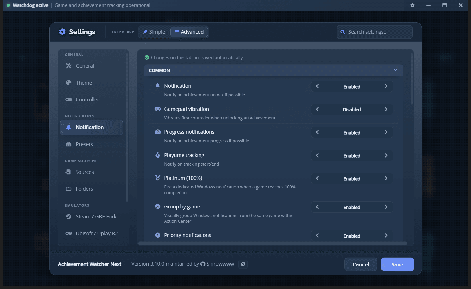 Settings - Notification