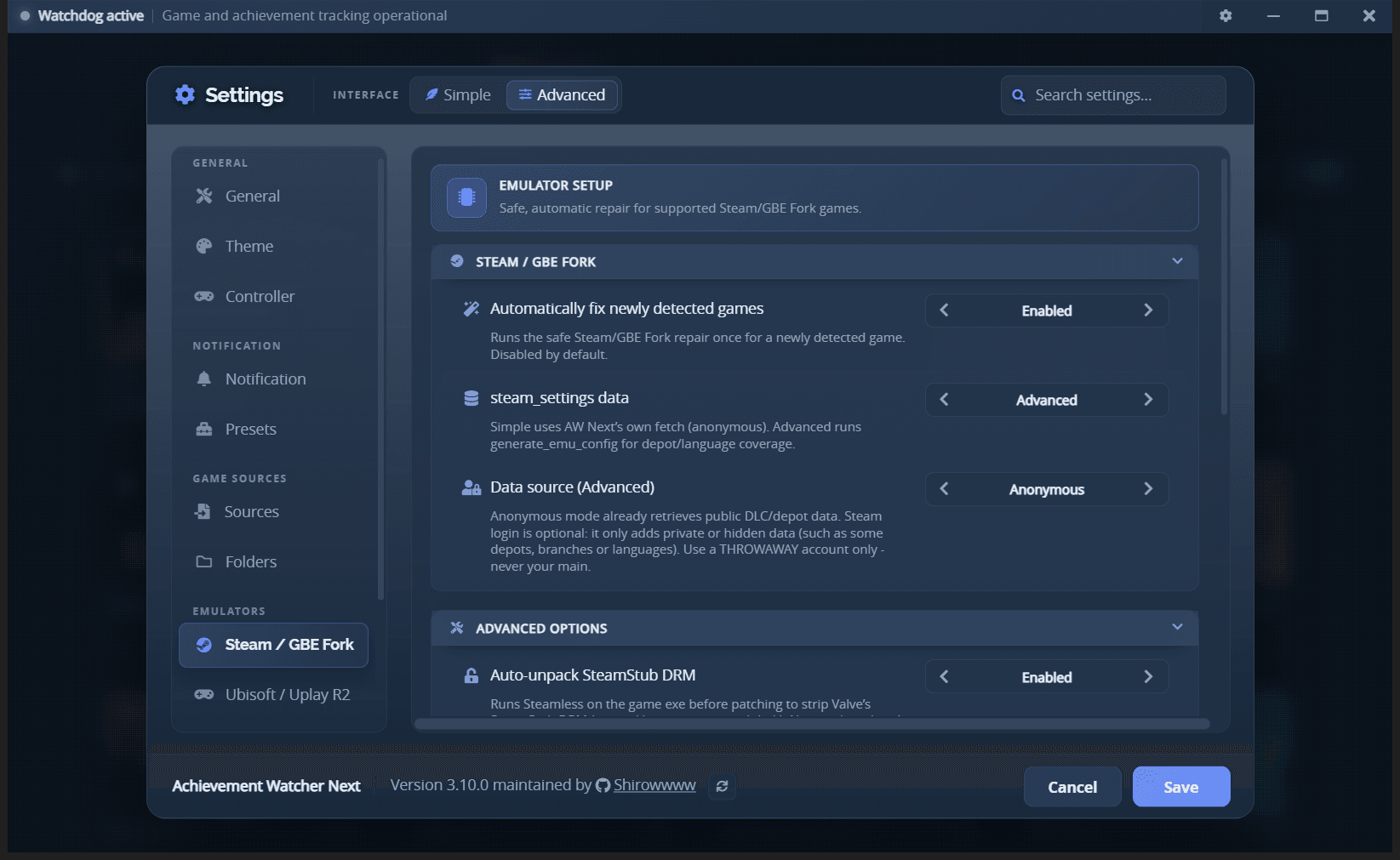 Settings - Steam / GBE Fork